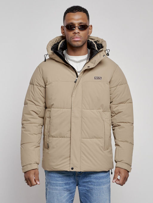 Куртка молодежная мужская зимняя с капюшоном бежевого цвета 8356B - Wonderrman фото 7