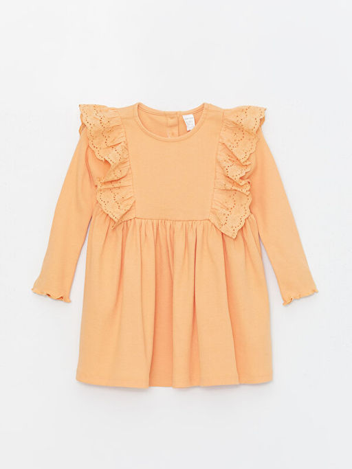 Bisiklet Yaka Uzun Kollu Basic K?z Bebek Elbise