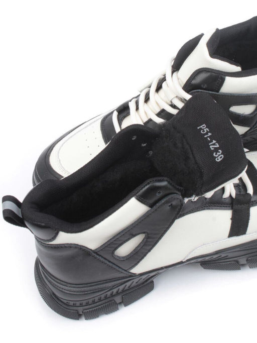 05-P51-1Z WHITE/BLACK Кроссовки женские зимние (натуральная и искусственная кожа, шерсть)