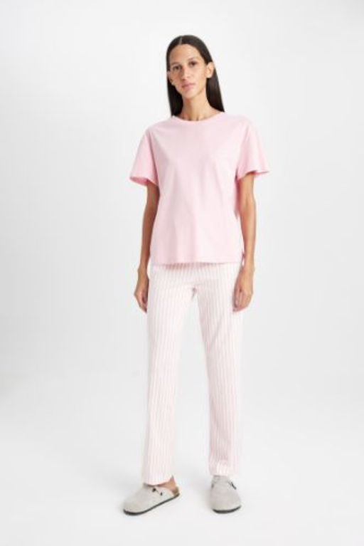 Fall in Love Pijama Tak?m Bisiklet Yaka Basic K?sa Kollu Ust Beli Lastikli Alt