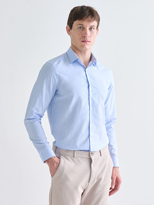 Slim Fit Uzun Kollu ?izgili Poplin Erkek G?mlek