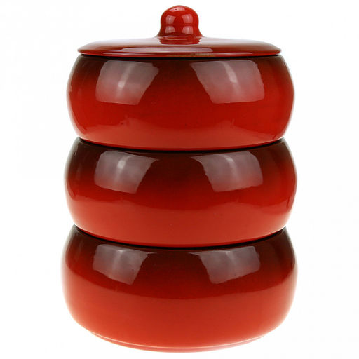 Набор для холодца керамический Русский 3 предмета по 0,9л, д16,5см Красный, h23см, с крышкой (Россия)