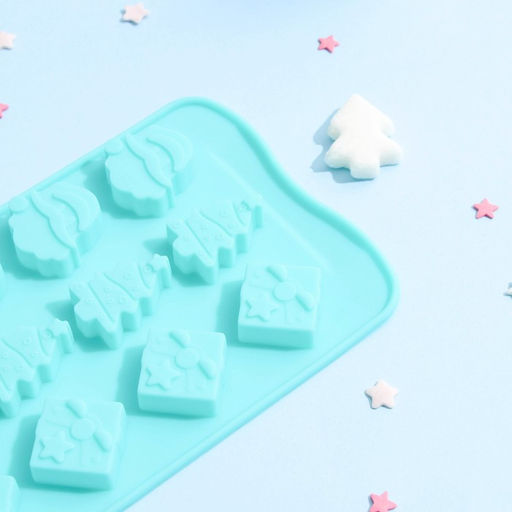 Форма для конфет и шоколада Доляна Новый год, силикон, 21?10.5 см, 15 ячеек, бирюзовая