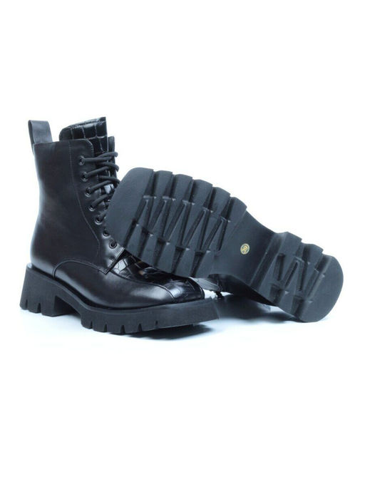 01-CG34-1 BLACK Ботинки демисезонные женские (натуральная кожа, байка)