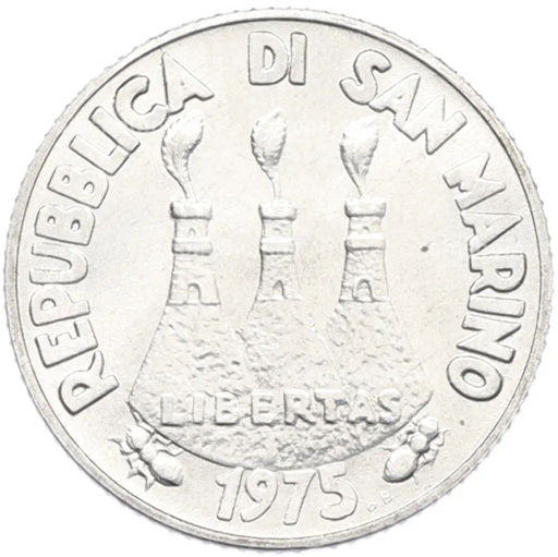 Монета 2 лиры 1975 года Сан-Марино