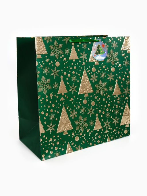 Пакет подарочный с шильдиком «Новогодний», 40 × 40 × 20 см, тиснение, конгрев, 3D-эффект