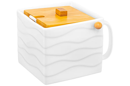 Банка д/сыпучих продуктов с бамбуковой крышкой 1000 мл 16,5*15*12 см Айсберг волны + ложка - Elan gallery фото 2