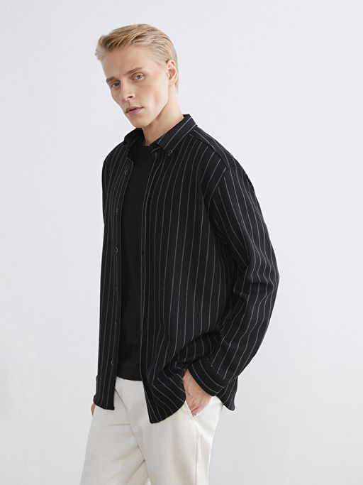 Regular Fit Uzun Kollu ?izgili Erkek G?mlek