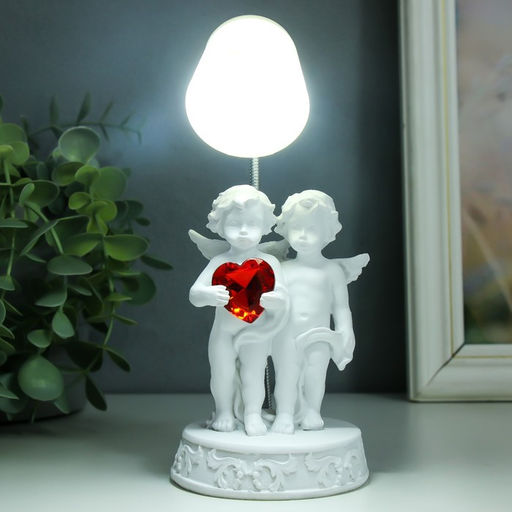 Фигурка светящаяся «Лампа - ангелы с сердцем», белый, полистоун, 7.5×7.5×18 см, МИКС