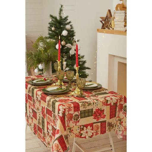 Скатерть новогодняя Доляна Новогодние игрушки 145*260 +/- 2 см, 100% п/э  фото 2