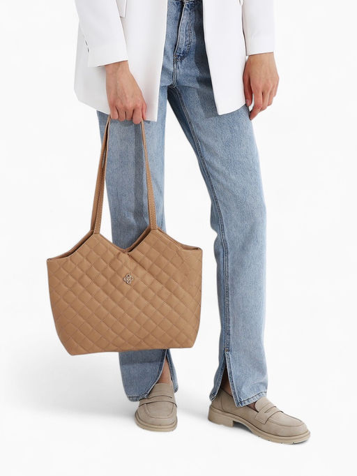 Сумка - шоппер женская на магните, 30×9×29 см, бежевая