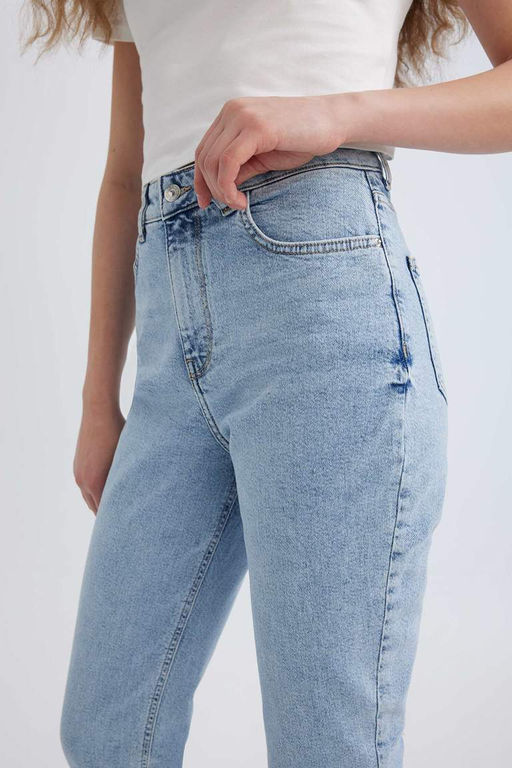 Джинсовые брюки прямого кроя Mary Vintage длиной до щиколотки с высокой талией и потертостями - Defacto фото 6