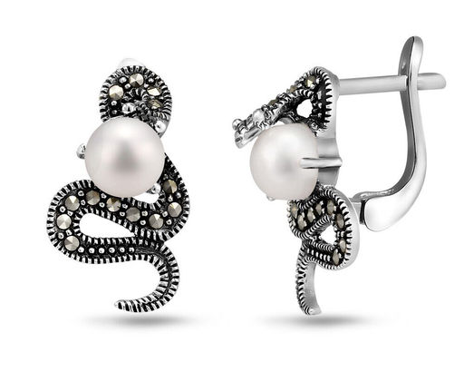 Серьги, жемчуг , марказит, SL-AGA622