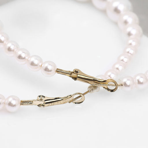 Серьги кольца с жемчугом QF Нежность жемчуга, d=8 см, белые в золоте