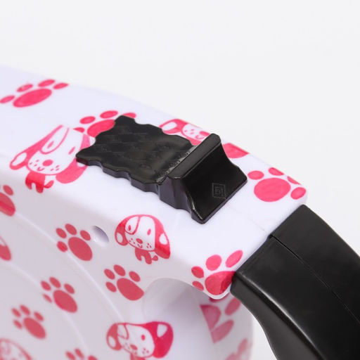 Рулетка с поводком-лентой, резиновая ручка, 5 м, вес животного до 15 кг, лапки на белом - Пижон фото 2