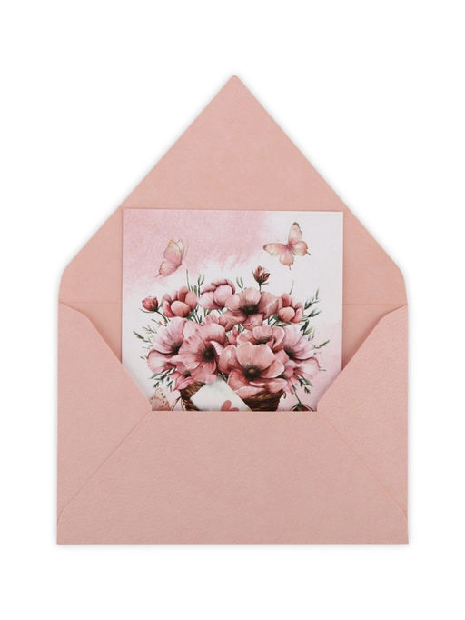 Цена за 5 шт. Конверт для денег с открыткой и наклейкой Нежные цветы, тиснение, акварельный картон, 16 х 11 см