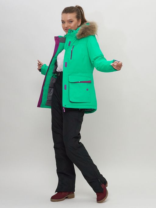 Куртка спортивная женская зимняя с мехом салатового цвета 551777Sl - SkiingBird фото 13