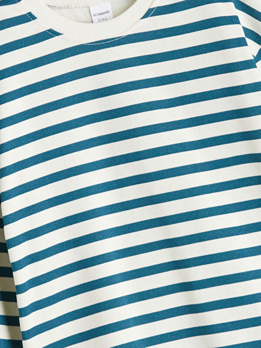 Bisiklet Yaka ?izgili Erkek ?ocuk Sweatshirt ve E?ofman Alt 2li