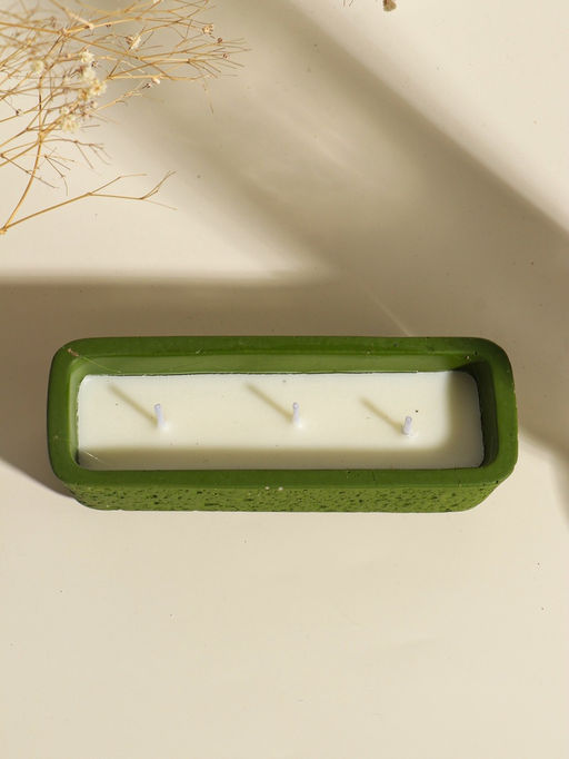Свеча в вулканическом подсвечнике "Ящик" 3 хлопковых фитиля, зелёная 5,2х15х4,7 см
