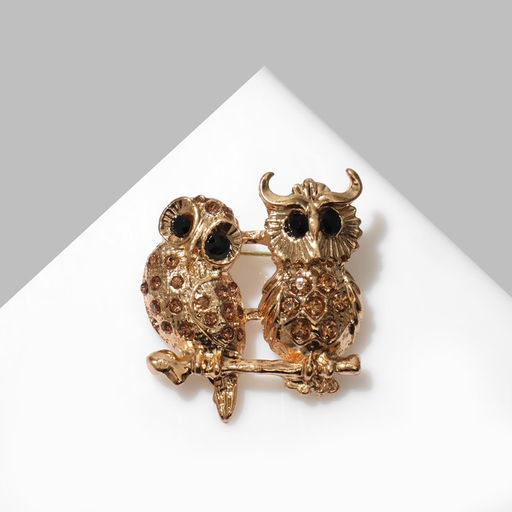 Брошь Сова и Филин, цвет золотисто-чёрный в золоте - Queen fair фото 3