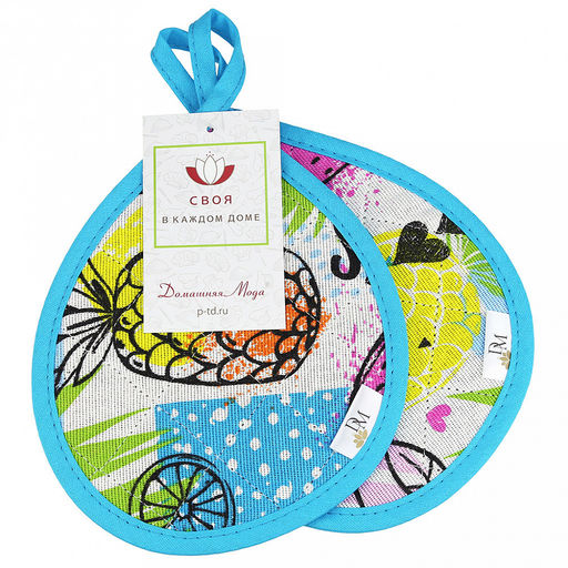 Кухонный комплект "ФрешФут б/з": прихватка 18х20см форма "Капелька" - 2шт, рогожка 171г/м2, хлопок 100%, наполнитель - ватин 280г/м2, на пластмассовом подвесе, "Домашняя мода" (Россия)