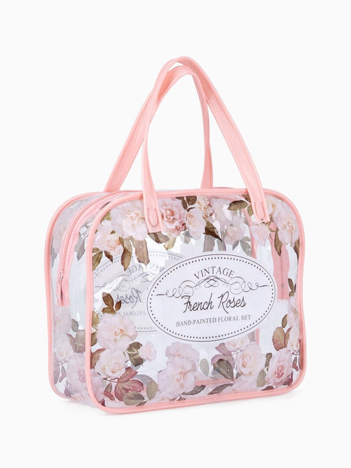 Косметичка на молнии, с ручками, розовая