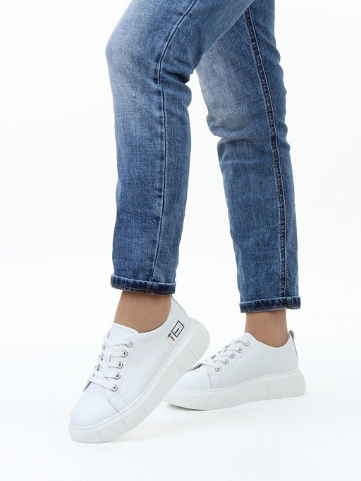 03-YD271-1 WHITE Полуботинки спортивные женские (натуральная кожа)