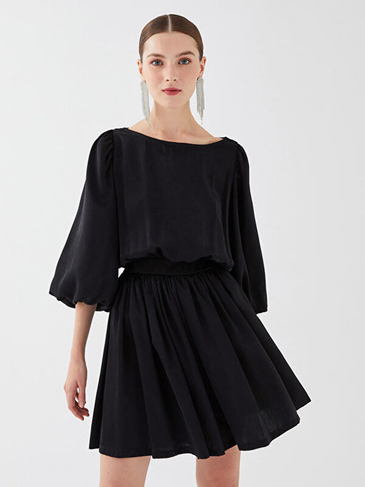 Bisiklet Yaka D?z K?sa Kollu Kad?n Elbise