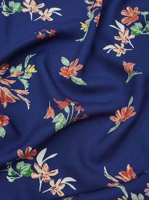 Штапель Премиум Цветочная пьеса на темно-синем, СОРТ2, ш.1.43м, вискоза-100%, 120гр/м.кв - Купава фото 14