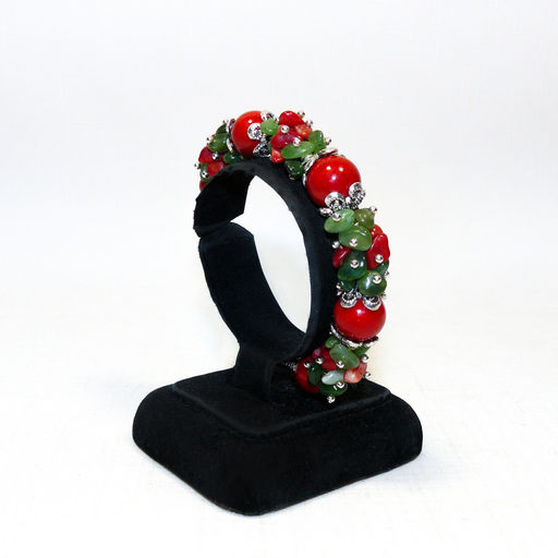 Браслет из коралла и нефрита на цепи натуральный камень 18 см - Сувенир-камни фото 2