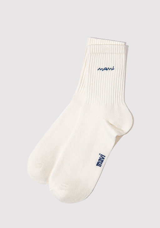 Mavi Logo Islemeli Beyaz Soket Corap