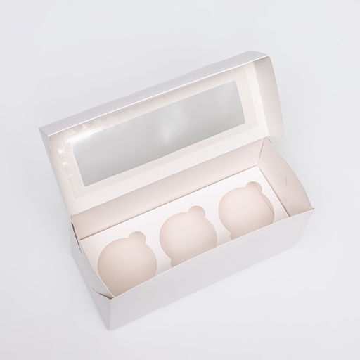 Цена за 2 шт. Коробка для 3 капкейка с окном, целлюлоза, 25×10×10 см