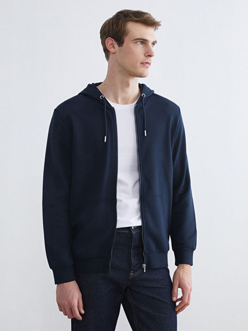 Kap??onlu Uzun Kollu Erkek Fermuarl? Sweatshirt