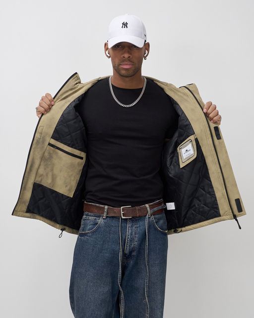 Куртка спортивная мужская весна осень бежевого цвета 25473B