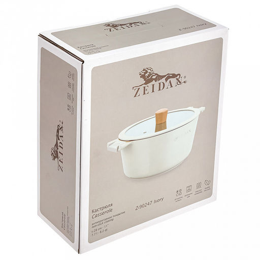 Zeidan Кастрюля алюминиевая 7,7л, д28см, стеклянная крышка с силиконовым ободком и деревянной ручкой, внешнее жаропрочное антипригарное покрытие, внутреннее антипригарное покрытие Neogres, индукционное дно, силиконовые накладки, литая, подарочная - Домашняя мода фото 7