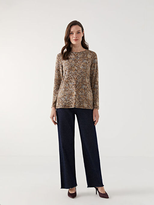 Bisiklet Yaka Leopar Desenli Kad?n Bluz