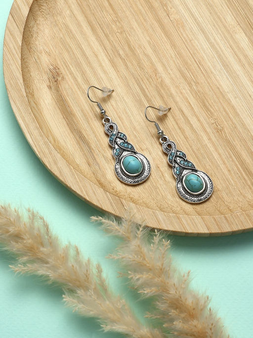 Серьги Бирюзовый мир коса, голубые в чернёном серебре