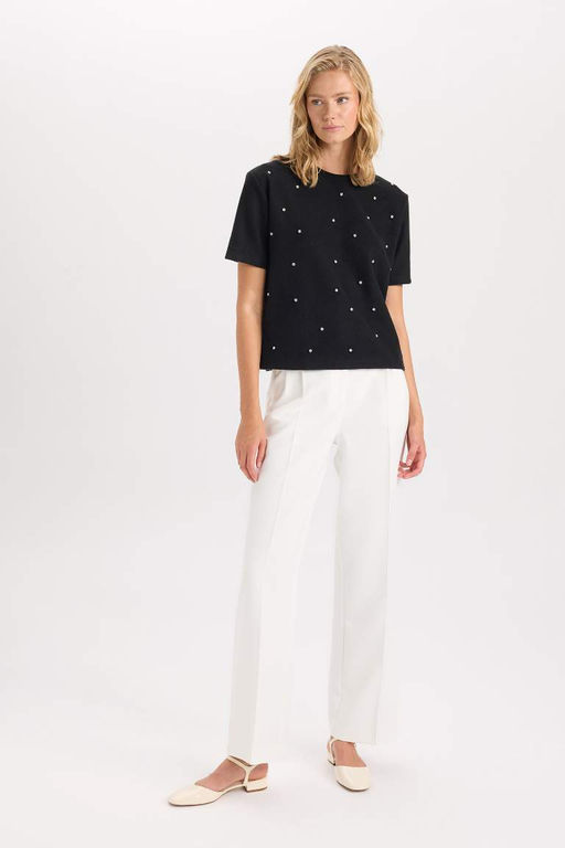Широкие брюки с широкими штанинами и карманами с вытачками. Базовые прямые длинные тканые брюки с высокой талией. - Defacto фото 2