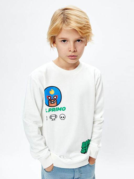 Bisiklet Yaka Brawl Stars Bask?l? Uzun Kollu Erkek ?ocuk Sweatshirt - Waikiki фото 2
