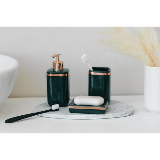 Набор аксессуаров для ванной комнаты Доляна «Богемия», 3 предмета, мыльница, дозатор, стакан, тёмно-зелёный