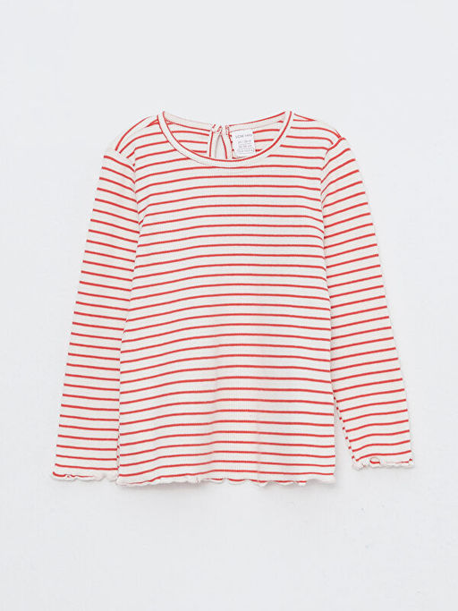 Bisiklet Yaka Uzun Kollu ?izgili Pamuklu K?z Bebek Ti??rt - Waikiki фото 3