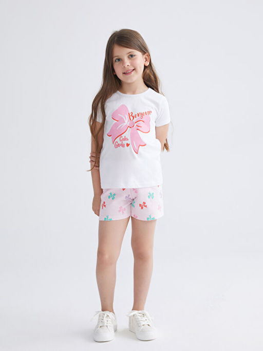 Fiyonk Bask?l? K?z ?ocuk ?ortlu Pijama Tak?m