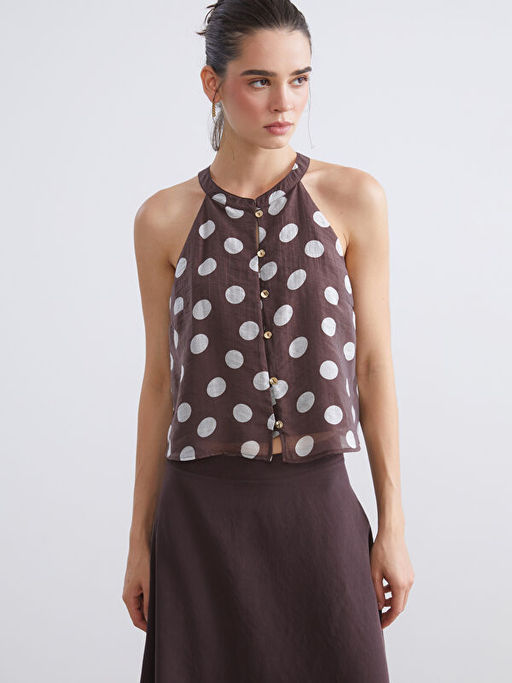 Halter Yaka Puantiyeli Bluz