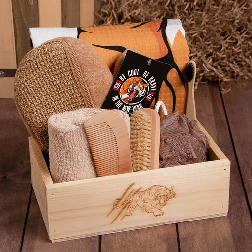 Набор подарочный «Этель» Tiger, полотенце 70×146 см, щётка, мочалка