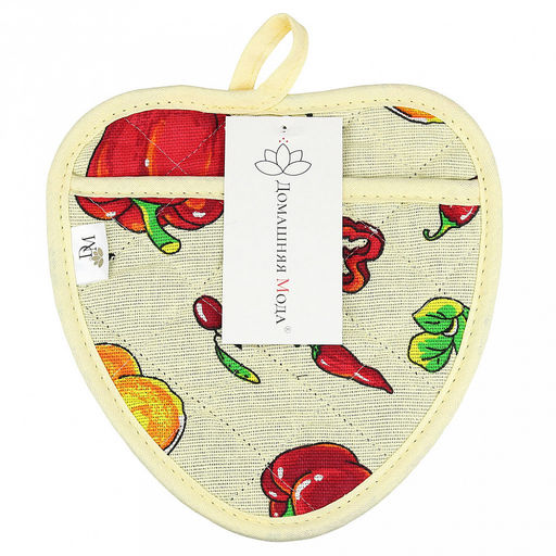 Прихватка с запахом 20х20см "Перцы", форма "Клубника", рогожка 171г/м2, хлопок 100%, наполнитель - ватин 280г/м2, на пластмассовом подвесе, "Домашняя мода" (Россия)