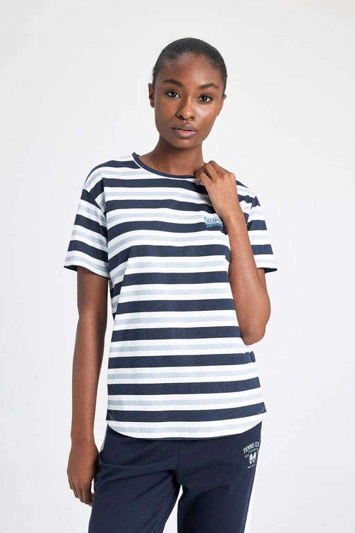 DeFactoFit Стандартная посадка, полосатая футболка с короткими рукавами для спортсменов с круглым вырезом  фото 7