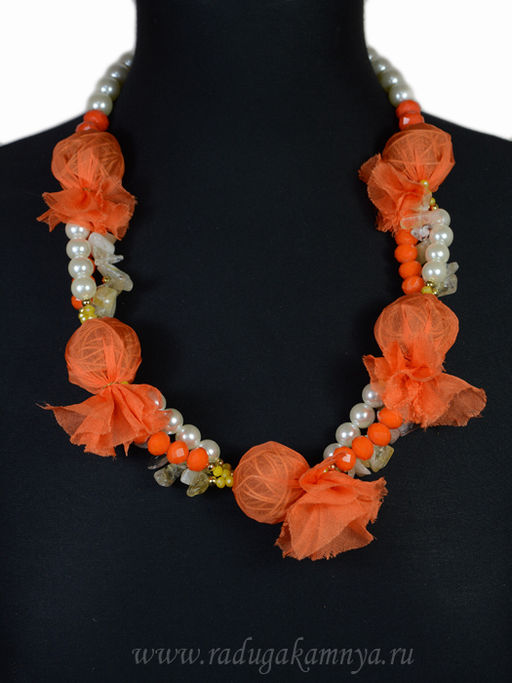 Бусы с майоркой и цитрином "Конфетка" 30*30мм цв.оранжевый, 62см