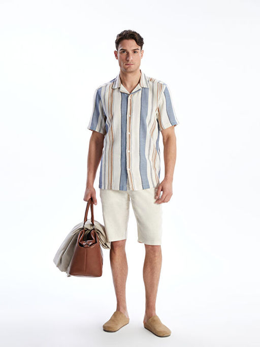 Regular Fit K?sa Kollu ?izgili Erkek G?mlek