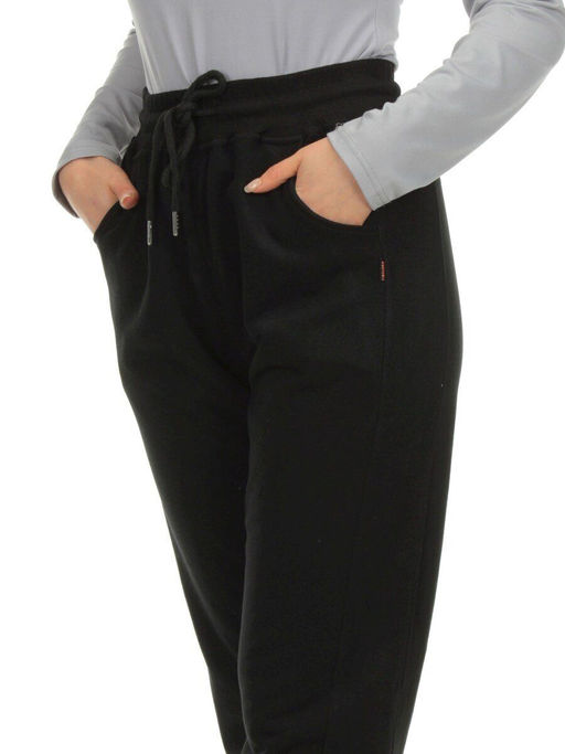 MC903-1 BLACK Брюки спортивные женские (100% хлопок) - Фабричный китай фото 4