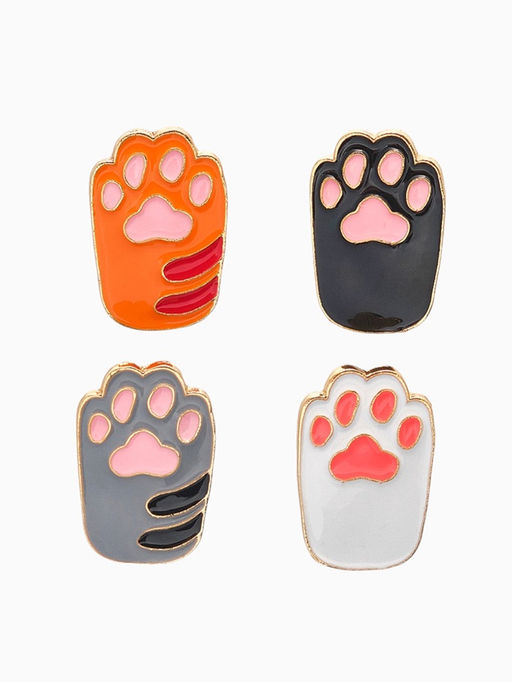 Набор значков (4 шт.) Лапки кошачьи, цветной в золоте